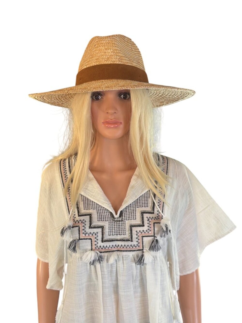 NWT Gigi Pip Isla Straw Fedora Hat S/M 57cm Adjustable Wide Brim Band MSRP$102 - Picture 13 of 17